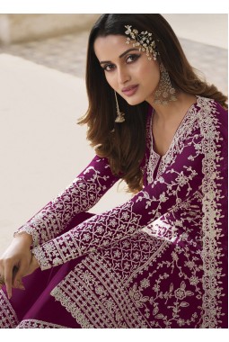 Magenta Heavy Net Embroidered Wedding Salwar Kameez
