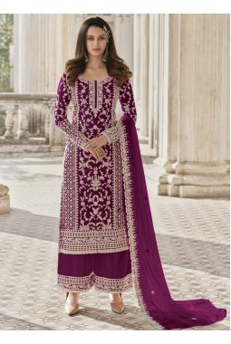 Magenta Heavy Net Embroidered Wedding Salwar Kameez
