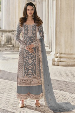 Grey Heavy Net Embroidered Wedding Salwar Kameez