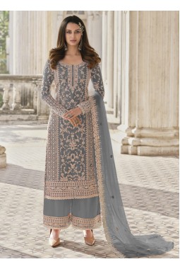 Grey Heavy Net Embroidered Wedding Salwar Kameez