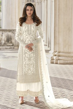 White Heavy Net Cording Work Wedding Salwar Kameez