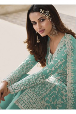 Sky Blue Heavy Net Cording Work Wedding Salwar Kameez