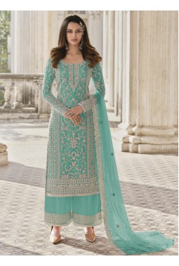 Sky Blue Heavy Net Cording Work Wedding Salwar Kameez