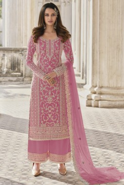 Pink Heavy Net Embroidered Wedding Salwar Kameez