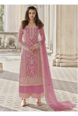 Pink Heavy Net Embroidered Wedding Salwar Kameez