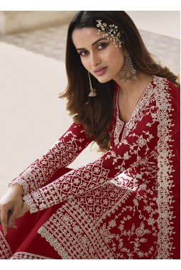 Red Heavy Net Embroidered Wedding Salwar Kameez