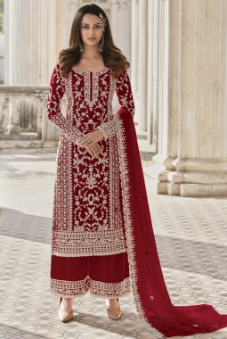 Red Heavy Net Embroidered Wedding Salwar Kameez