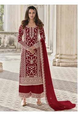 Red Heavy Net Embroidered Wedding Salwar Kameez