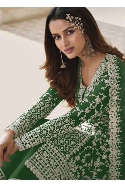 Bottle Green Heavy Net Cording Work Wedding Salwar Kameez