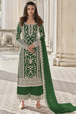 Bottle Green Heavy Net Cording Work Wedding Salwar Kameez