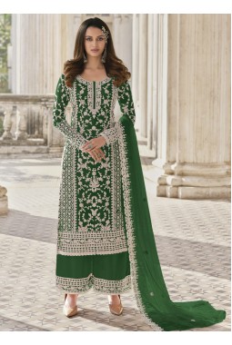 Bottle Green Heavy Net Cording Work Wedding Salwar Kameez