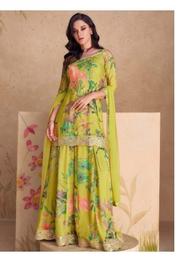 Green Chinnon Digital Print Festival Plazzo Set