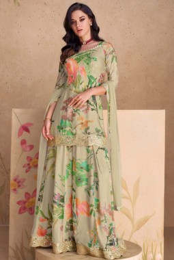 Grey Chinnon Digital Print Festival Plazzo Set