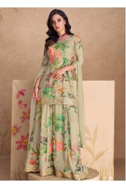 Grey Chinnon Digital Print Festival Plazzo Set