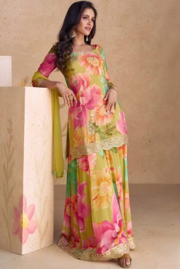 Green Chinon Digital Print Wedding Plazzo Set