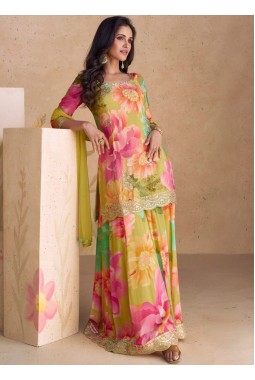 Green Chinon Digital Print Wedding Plazzo Set