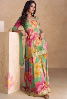 Sea Green Chinon Embroidered Wedding Plazzo Set