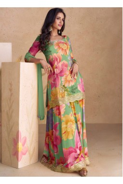 Sea Green Chinon Embroidered Wedding Plazzo Set