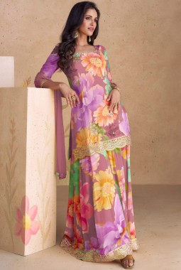 Purple Chinon Embroidered Wedding Plazzo Set