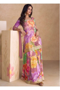 Purple Chinon Embroidered Wedding Plazzo Set