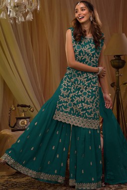 Rama Georgette Sequins Embroidered Designer Gharara Set