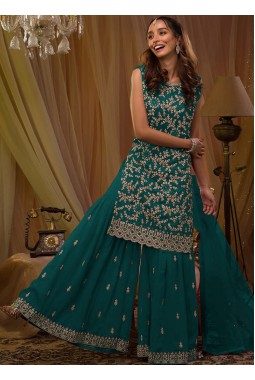 Rama Georgette Sequins Embroidered Designer Gharara Set