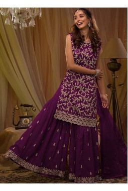 Magenta Georgette Sequins Embroidered Designer Gharara Set