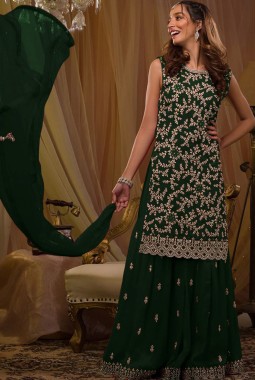 Green Georgette Sequins Embroidered Designer Gharara Set