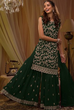 Green Georgette Sequins Embroidered Designer Gharara Set