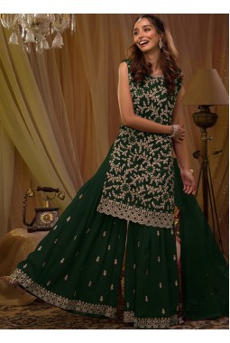 Green Georgette Sequins Embroidered Designer Gharara Set