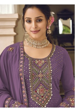 Purple Faux Georgette Embroidered Wedding Salwar Kameez