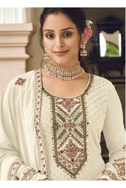White Faux Georgette Embroidered Wedding Salwar Kameez