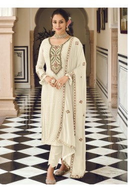 White Faux Georgette Embroidered Wedding Salwar Kameez