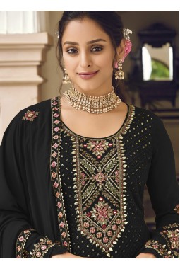Black Faux Georgette Embroidered Wedding Salwar Kameez
