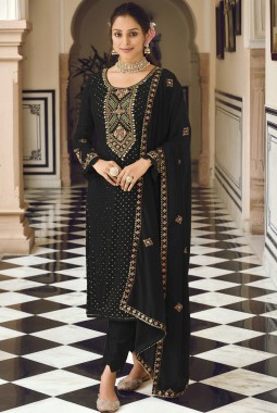 Black Faux Georgette Embroidered Wedding Salwar Kameez