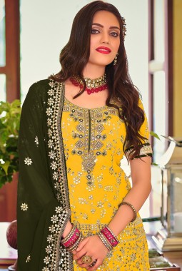 Yellow Faux Georgette Embroidered Wedding Plazzo Set