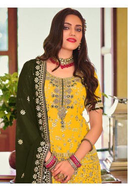 Yellow Faux Georgette Embroidered Wedding Plazzo Set