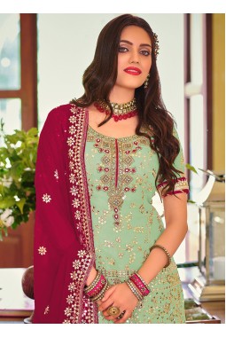 Sea Green Faux Georgette Embroidered Wedding Plazzo Set