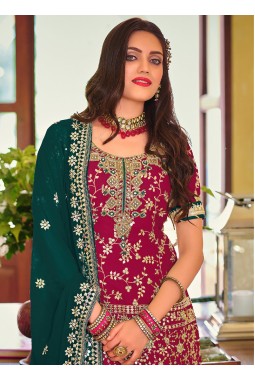 Red Faux Georgette Embroidered Wedding Plazzo Set