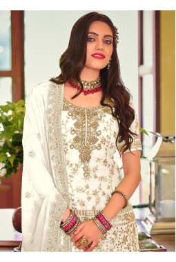 White Faux Georgette Embroidered Wedding Plazzo Set