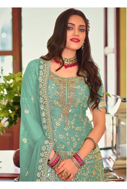 Blue Faux Georgette Embroidered Wedding Plazzo Set