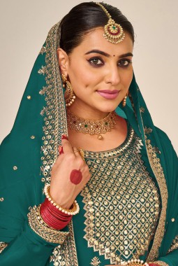 Rama Faux Georgette Embroidered Wedding Plazzo Set