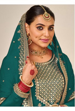 Rama Faux Georgette Embroidered Wedding Plazzo Set