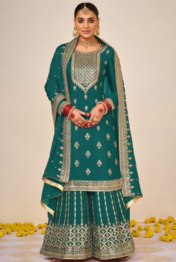 Rama Faux Georgette Embroidered Wedding Plazzo Set