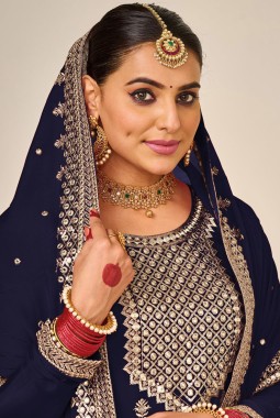 Navy Blue Faux Georgette Embroidered Wedding Plazzo Set