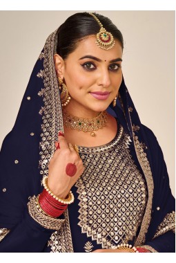 Navy Blue Faux Georgette Embroidered Wedding Plazzo Set