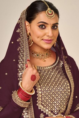 Brown Faux Georgette Foil Paper Work Wedding Plazzo Set