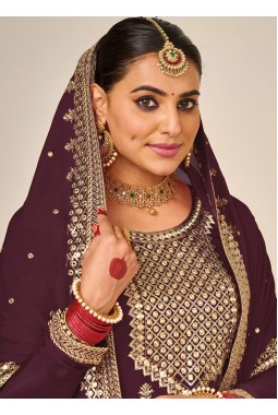 Brown Faux Georgette Foil Paper Work Wedding Plazzo Set