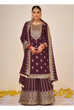 Brown Faux Georgette Foil Paper Work Wedding Plazzo Set