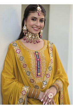 Mustard Faux Georgette Embroidered Sequins Work Plazzo Set